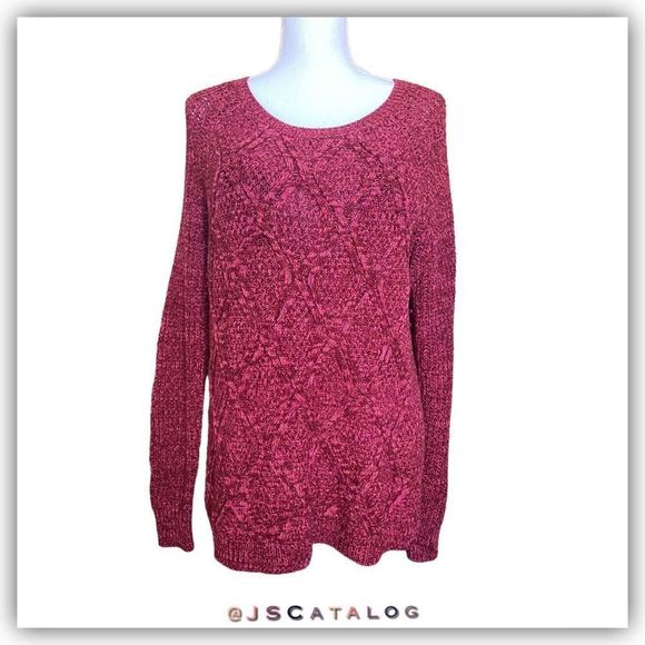 Cherry Red Wide Weave Cable Knit Crewneck Pullover - L - EUC - Picture 2 of 6